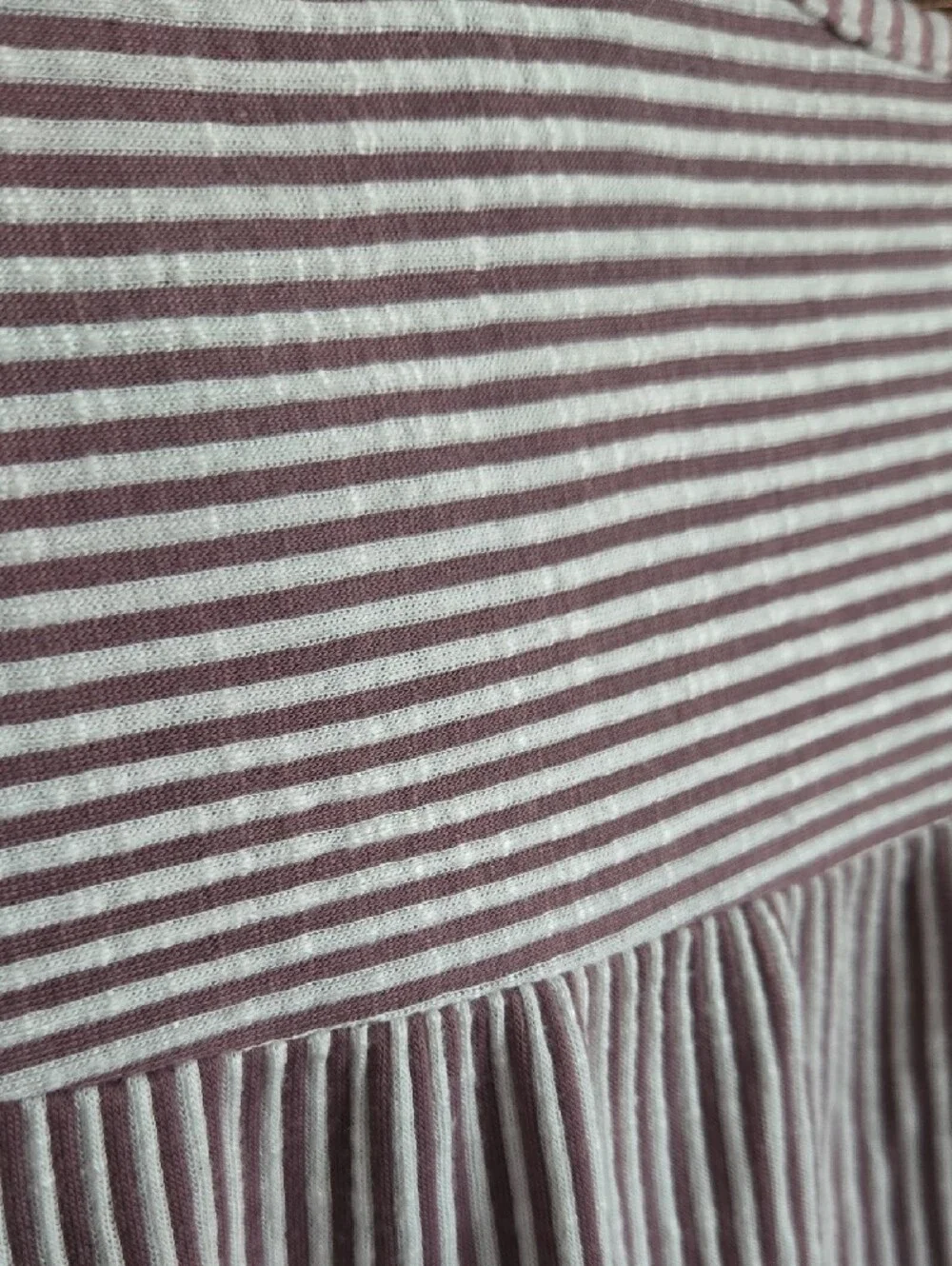 Exclusive One Striped Short-Sleeve Peplum Babydoll Top in Maroon Stripe-Size XL